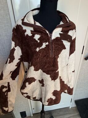 Wallflower Brown and Cream Cow Print Sherpa Pullover